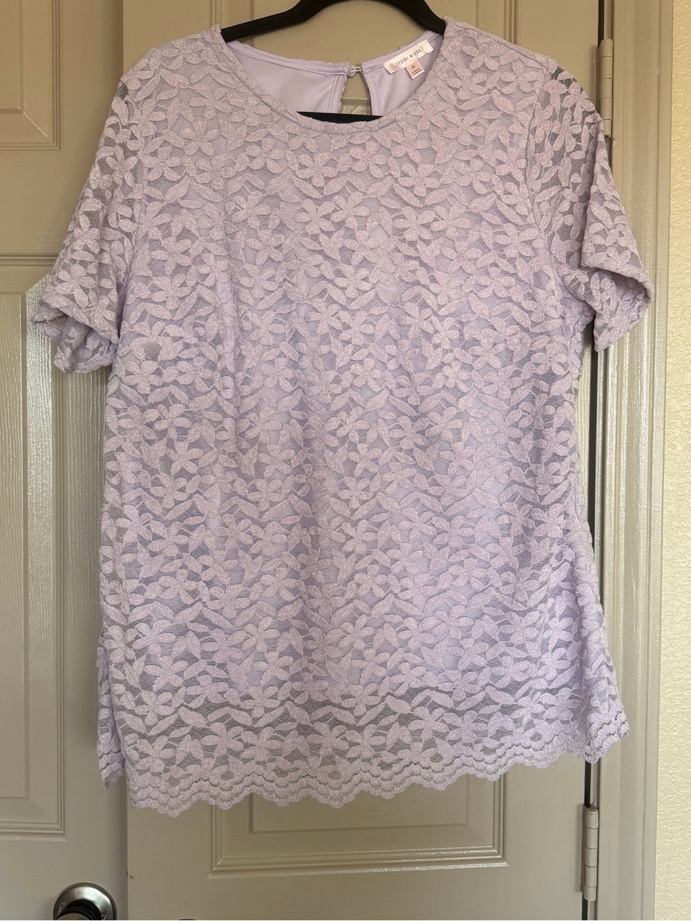 Petite Sophisticate Lavender Lace Short Sleeve Tunic